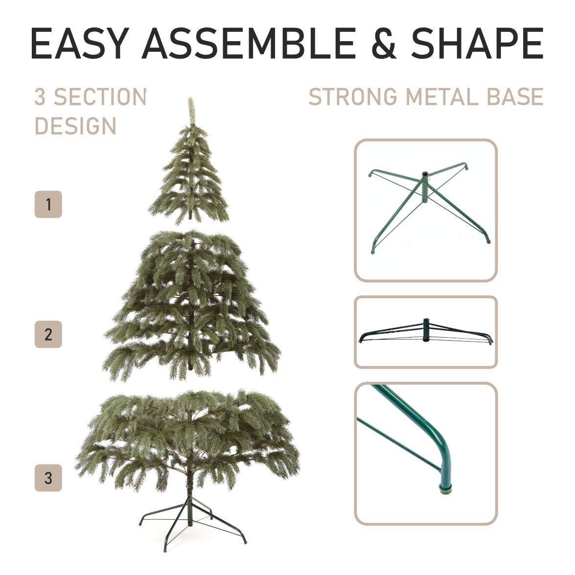 Bukovel Artificial Green Christmas Tree 6-7.5 ft Metal Stand Realistic Holiday Home Decoration