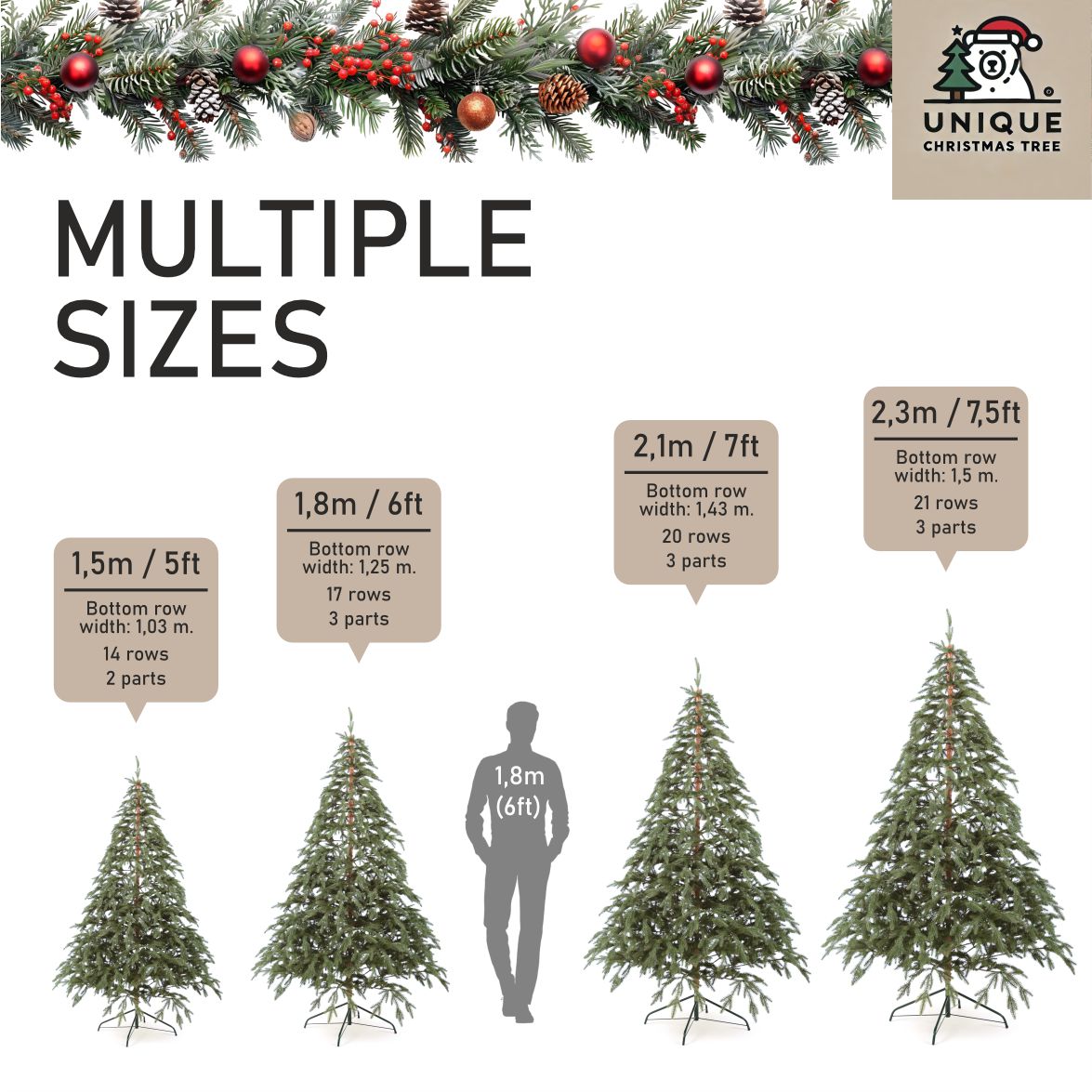 Alpine Artificial Green Christmas Tree 6-7.5 ft Metal Stand Realistic Holiday Home Decoration