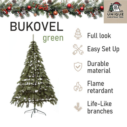 Bukovel Artificial Green Christmas Tree 6-7.5 ft Metal Stand Realistic Holiday Home Decoration
