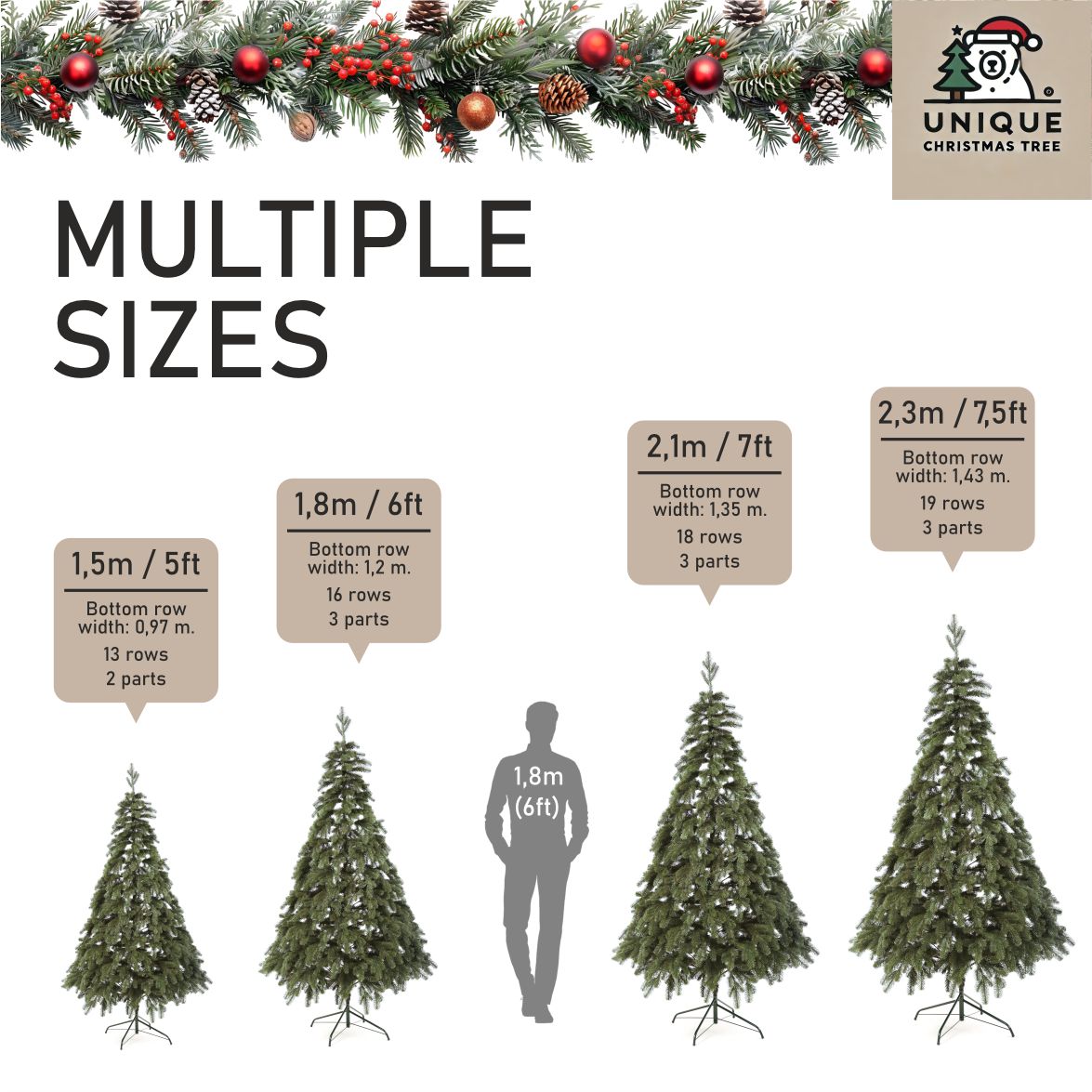 Royal Artificial Green Christmas Tree 6-7.5 ft Metal Stand Realistic Holiday Home Decoration