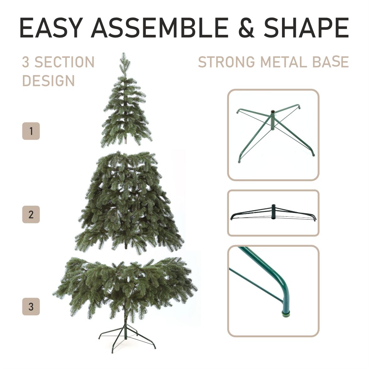 Royal Artificial Green Christmas Tree 6-7.5 ft Metal Stand Realistic Holiday Home Decoration